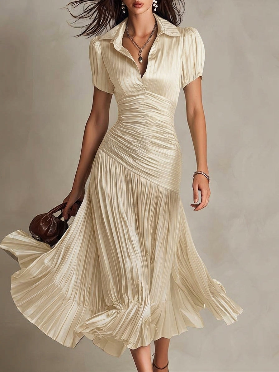Women's Retro Satin Wrap V-Neck Midi Dress – House of Velari