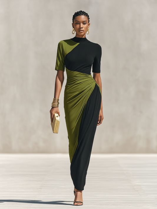 Women's Black Jersey High Neck Ruched Maxi Dress – House of Velari