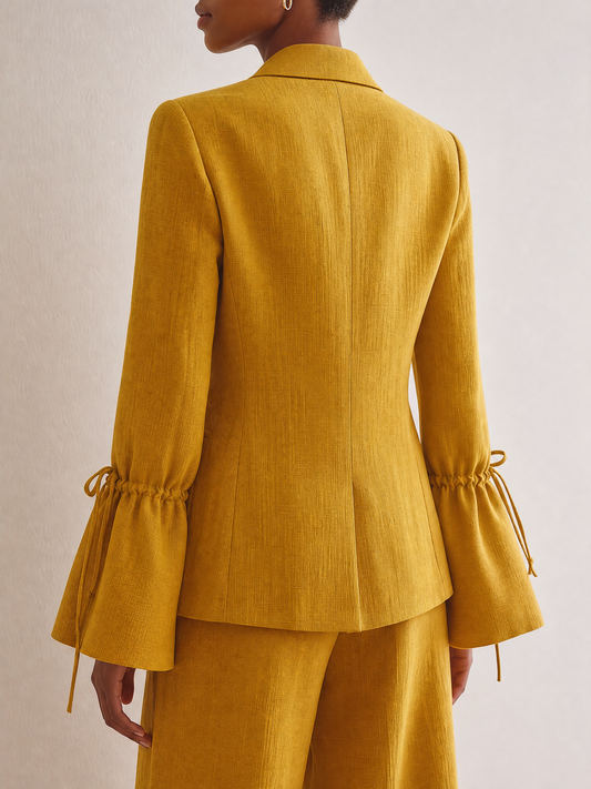 Women's Mustard Linen Lapel Drawstring Blazer – House of Velari