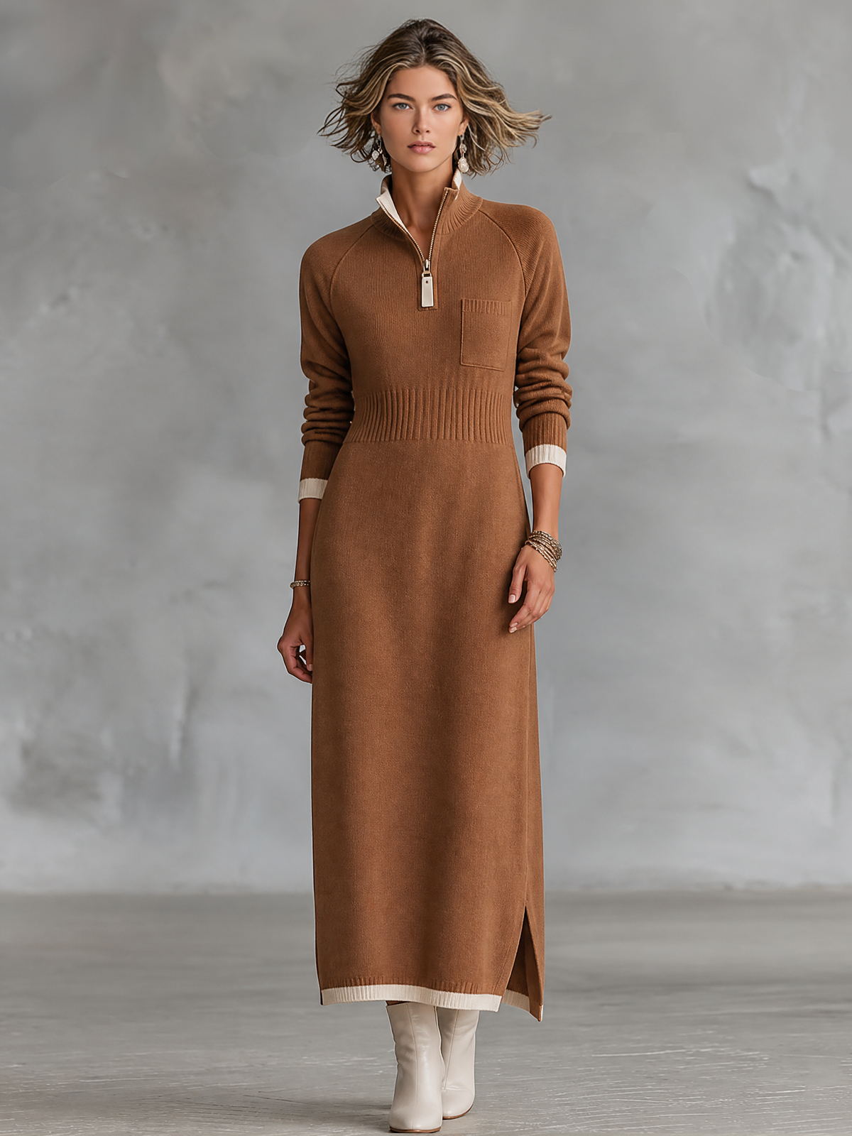 Women's Stand Collar Retro Color Maxi Dress – House of Velari