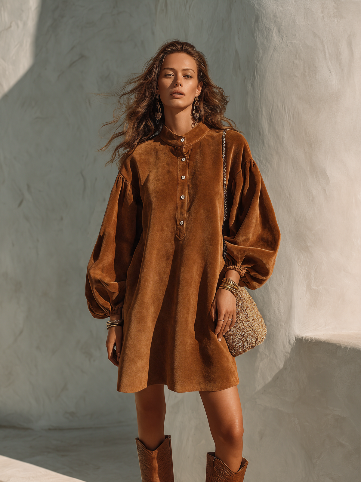 Women's Vintage Velvet Lantern-Sleeve Button-Collar Mini Dress – House of Velari