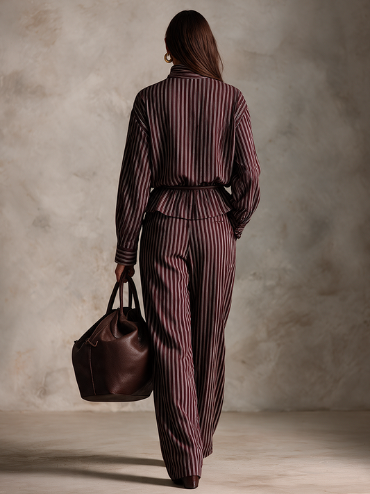 Women's Vintage Striped Shirt & Wide-Leg Pants Set – House of Velari