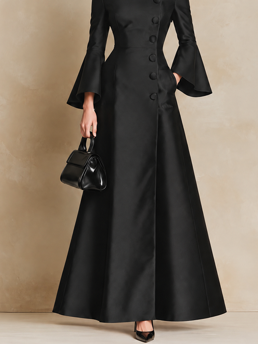 Women's Elegant High-Collar Bell Sleeve Maxi Dress – House of Velari
