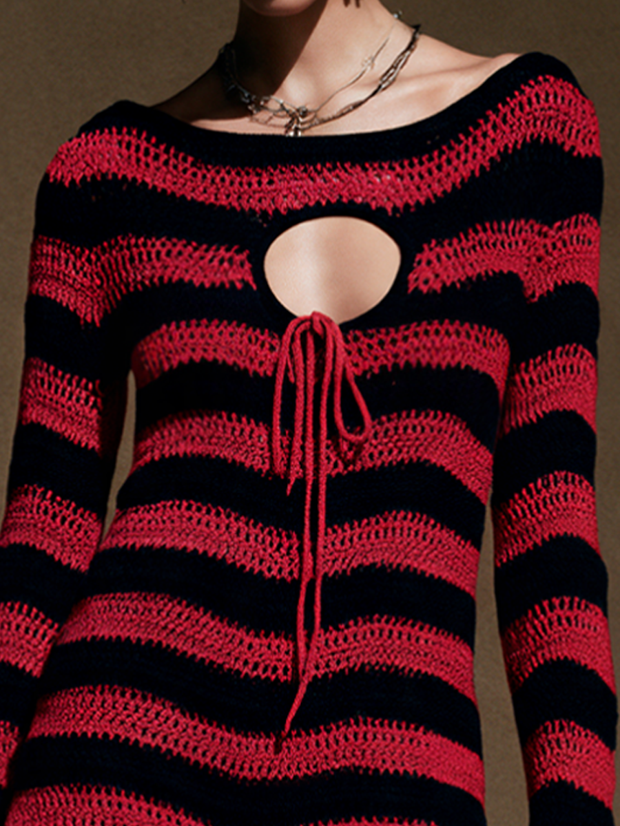 Women's Contrast Stripe Crochet Mini Dress – House of Velari