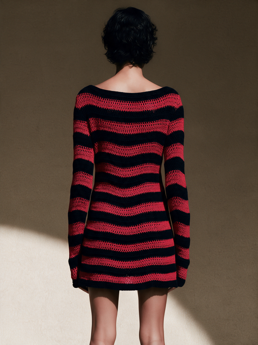Women's Contrast Stripe Crochet Mini Dress – House of Velari