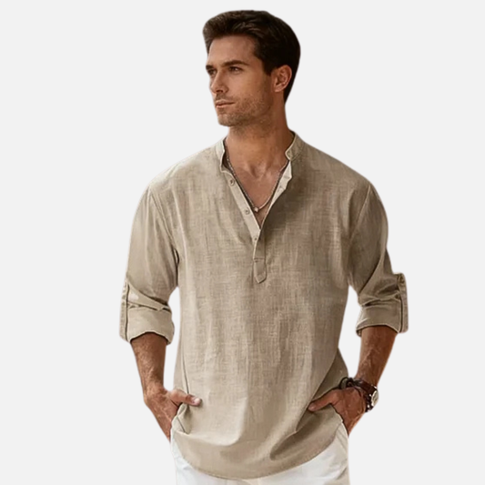 Men's Linen Henley Shirt Long Sleeve – Casual Summer – House of Velari