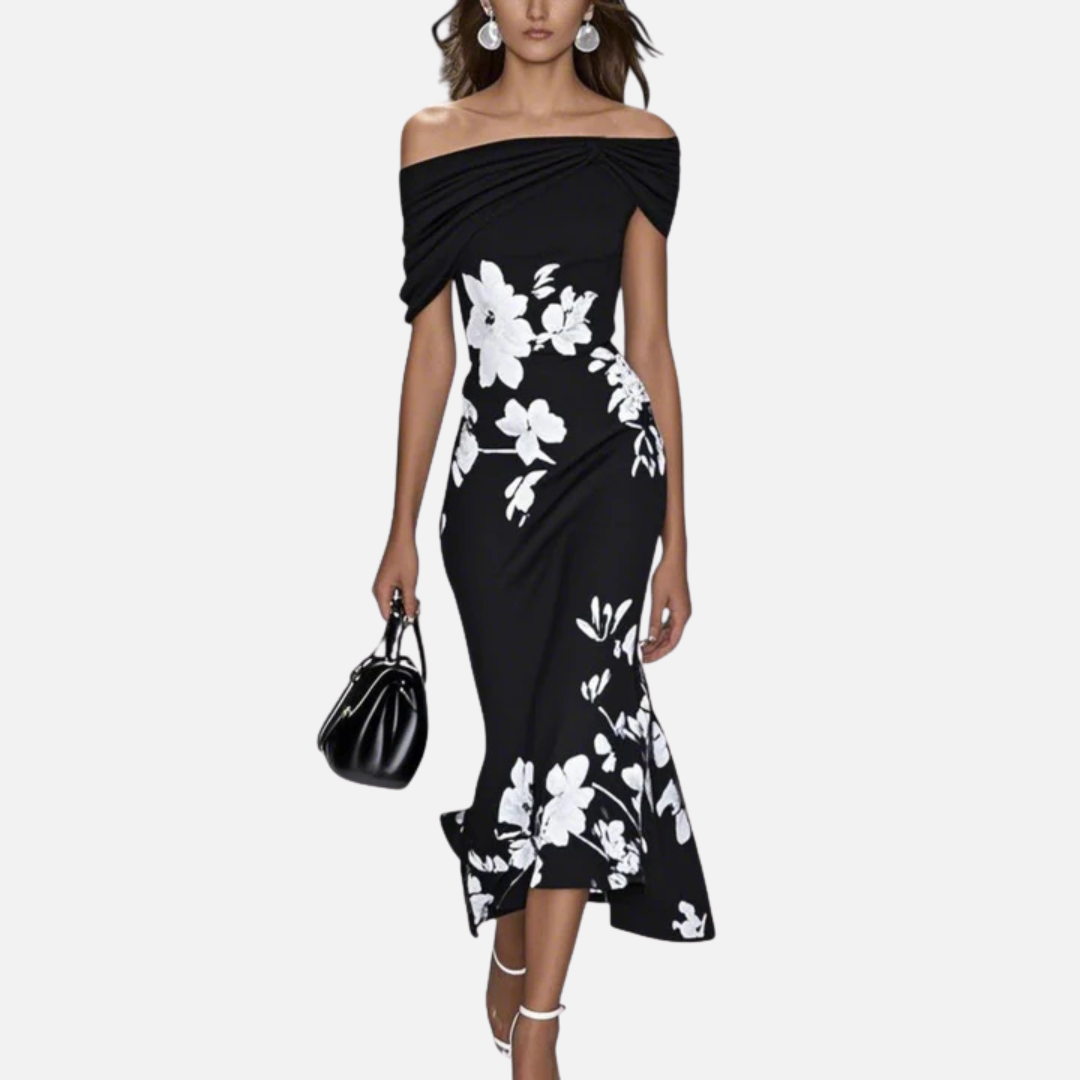 Women's Botanical Print Off-Shoulder Midi Dress – House of Velari