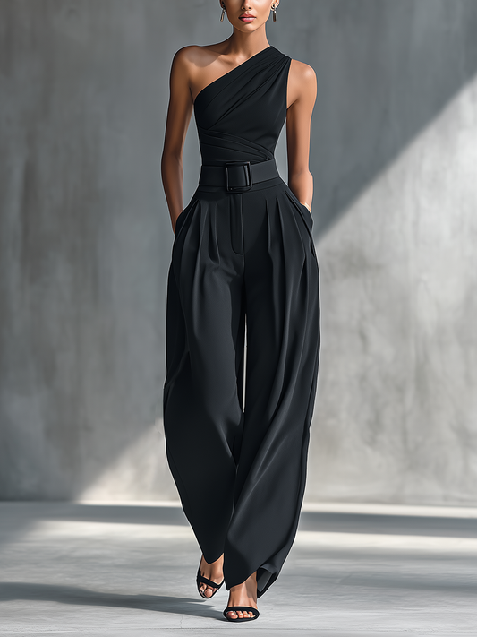 Women's Black Draped Wide Pants – House of Velari
