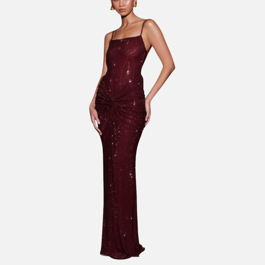 Women's Sequin Formal Maxi Dress – Backless Spaghetti Strap Sparkly Evening Gown – House of Velari