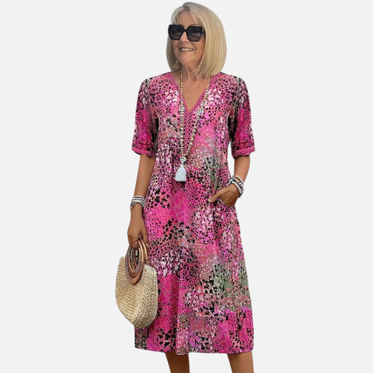 Women's V-Neck Print Boho Midi Dress – House of Velari