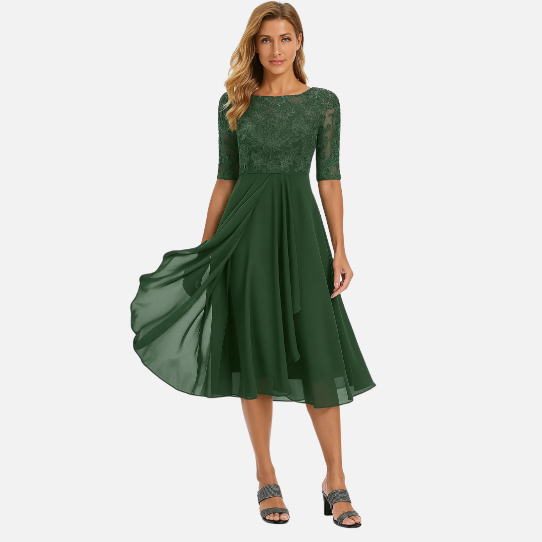 Women’s Lace Bodice Chiffon Midi Dress – House of Velari