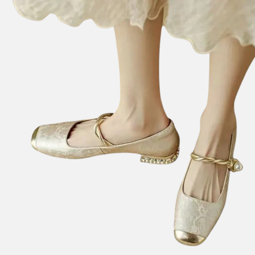 Women's Velvet Mary Jane Flats – Square Toe Pearl Heel – House of Velari
