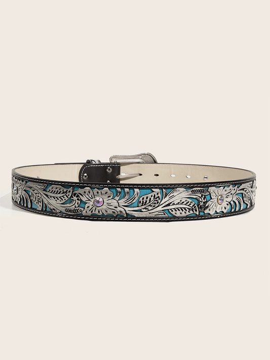 Women's Leather Embossed Rhinestone Belt – House of Velari