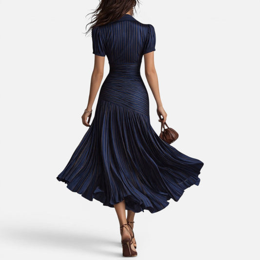 Pleated Midi Dress with Ruched Waist – House of Velari