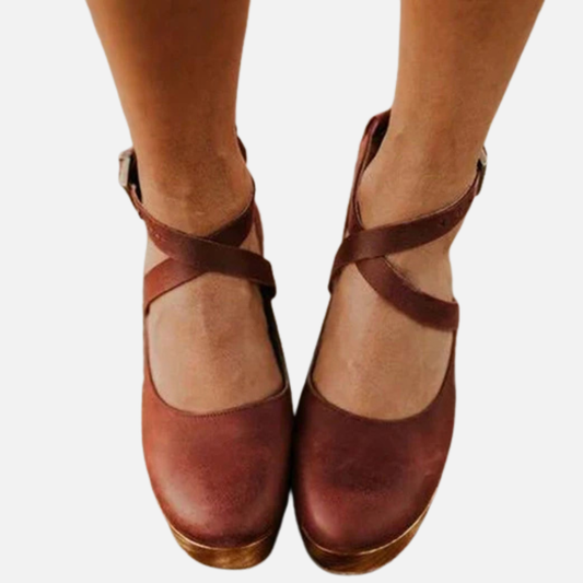 Women's Leather Mary Jane Clogs – Retro Platform Heel Ankle Strap Shoes – House of Velari