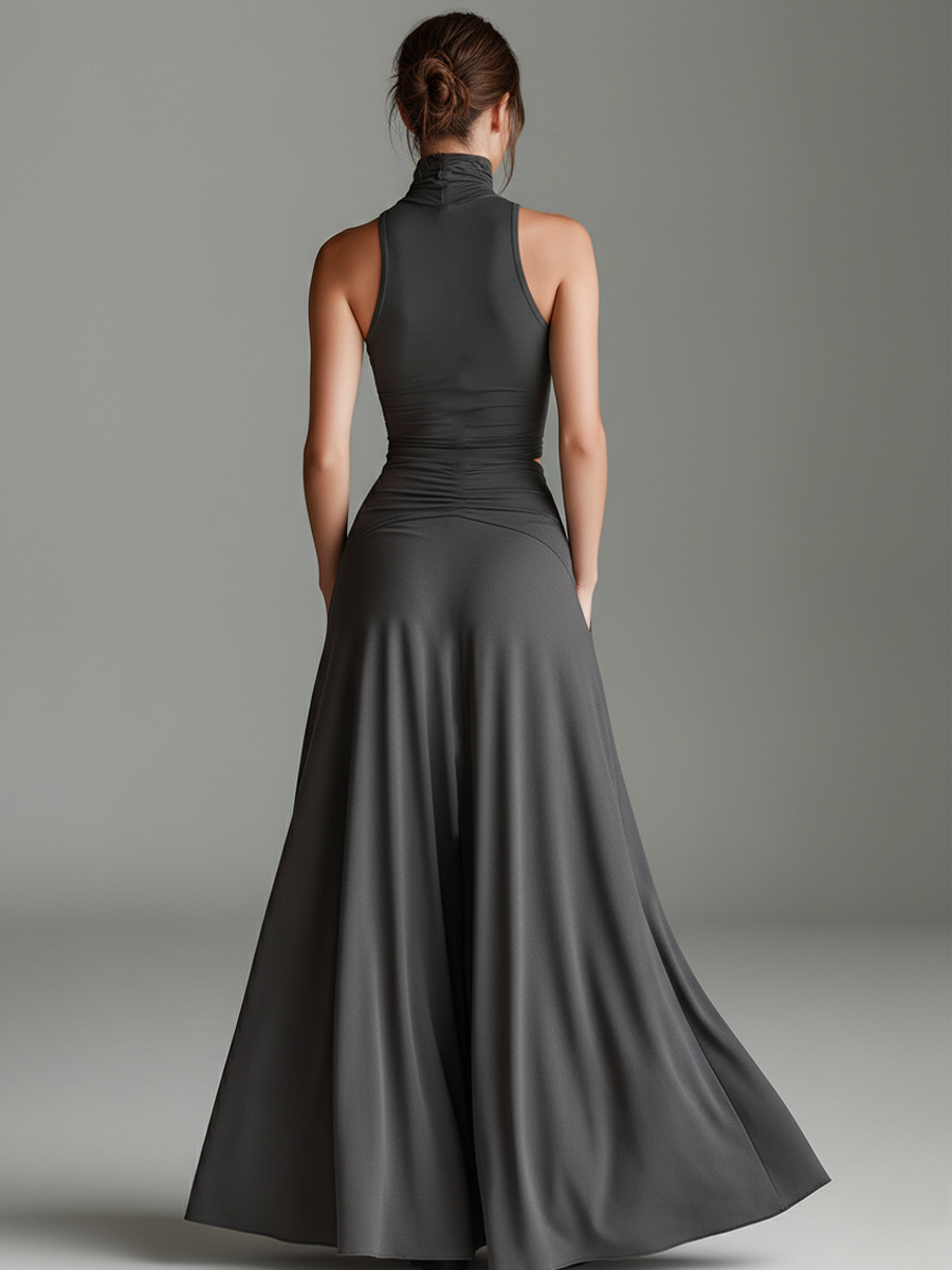 Women's Gray Knit Turtleneck Halter Dress – House of Velari