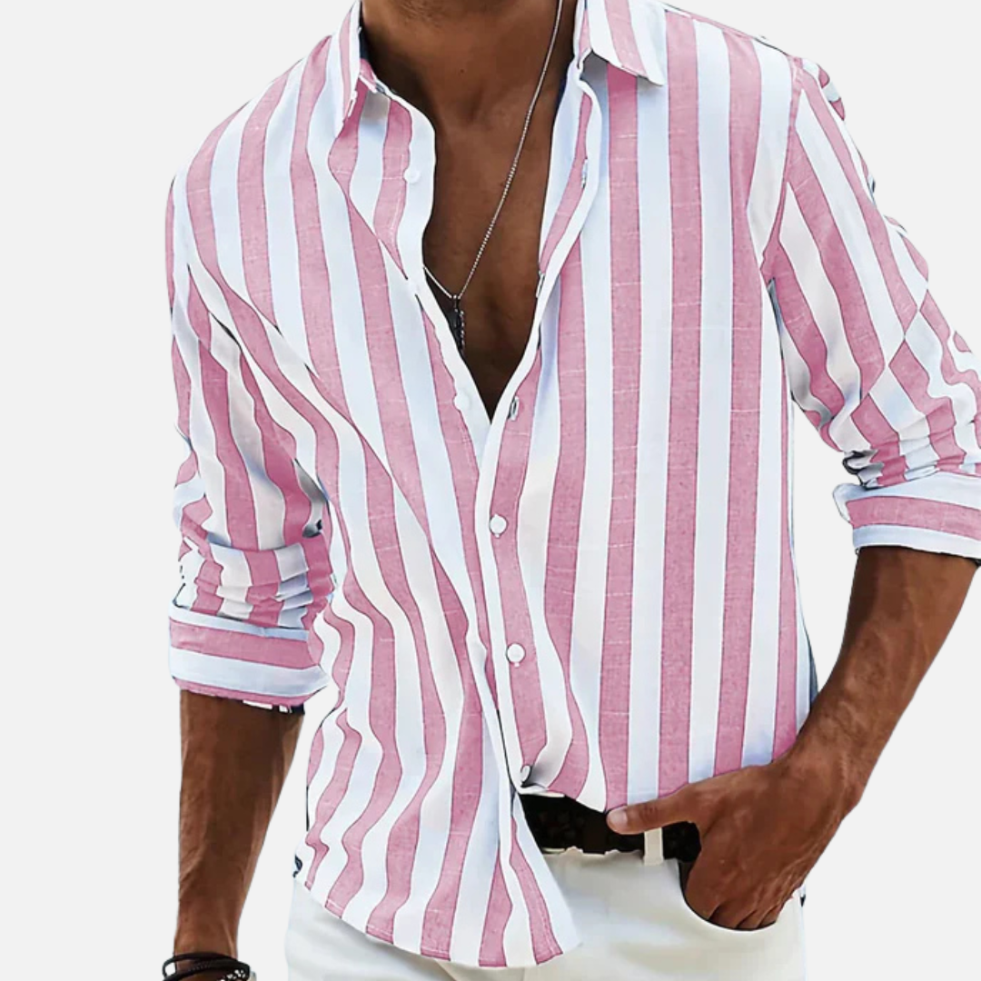Men's Striped Long Sleeve Shirt – Button-Up Casual Beach Shirt – House of Velari