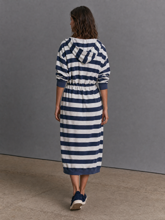 Women's Hooded Drawstring Striped Midi Dress – House of Velari