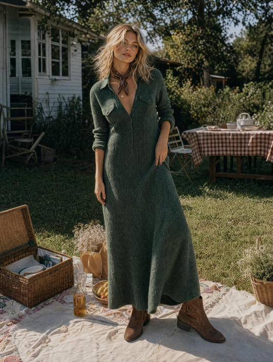 Women's Vintage Button Front Sweater Dress – House of Velari