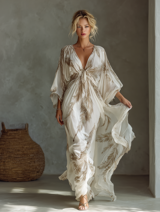 Women's Ivory Chiffon Print Maxi Dress – House of Velari