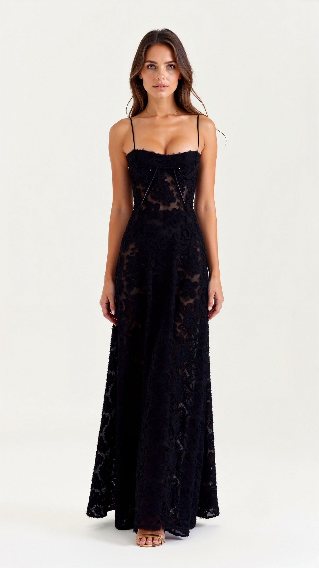 Floral Lace Corset Maxi Dress Spaghetti Strap A-Line – House of Velari