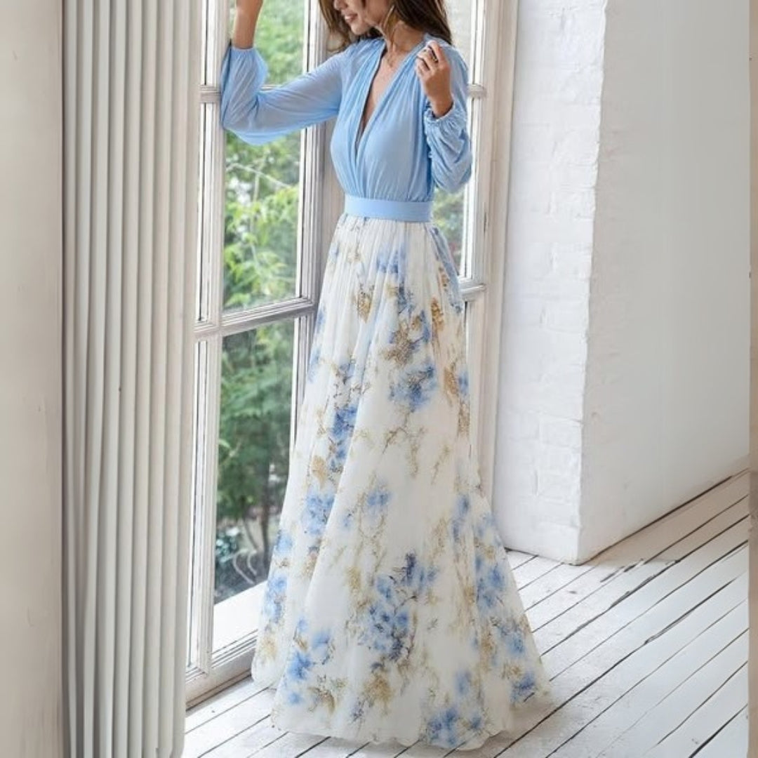 Women's Floral Maxi Dress Long Sleeve Chiffon Skirt – House of Velari
