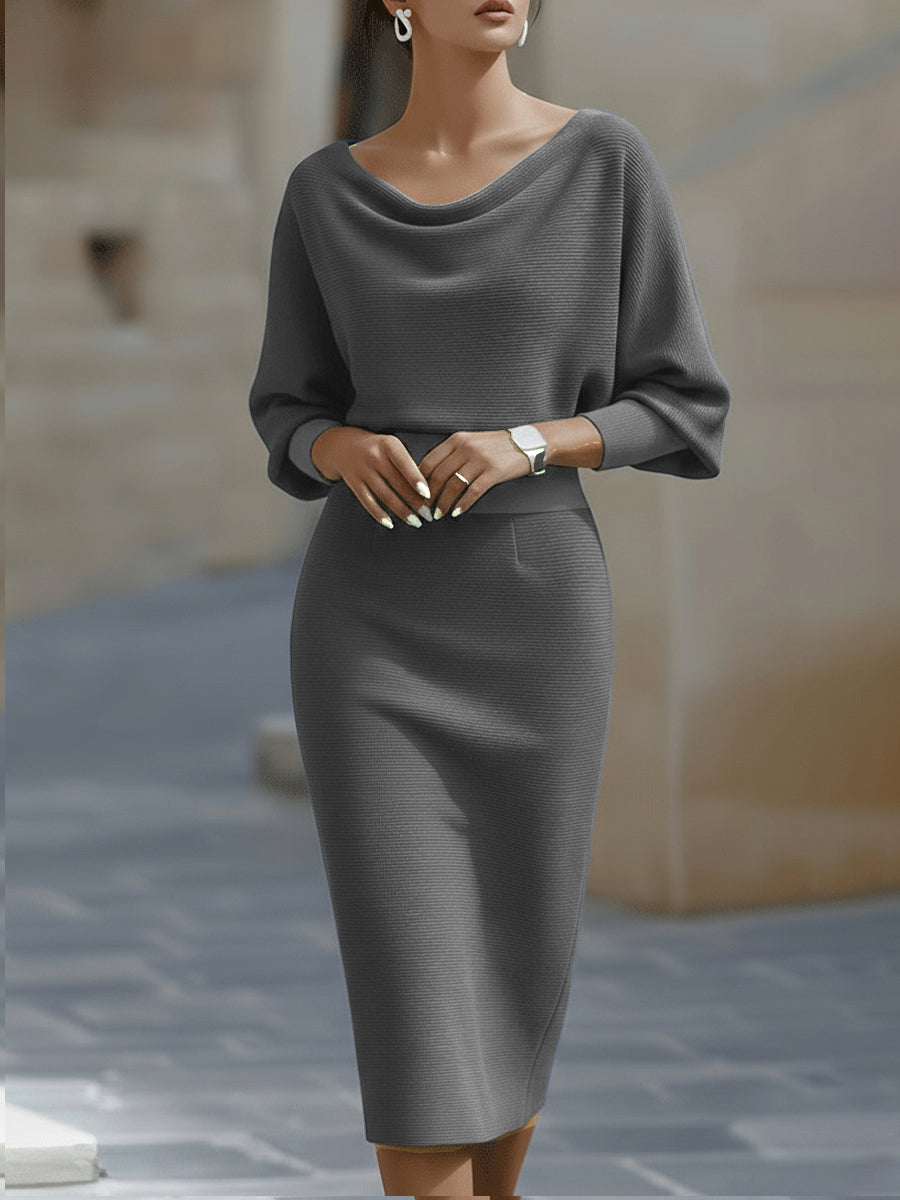 Women's Draped Cowl Neck Batwing Sleeve Midi Dress – House of Velari