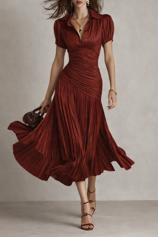 Women's Retro Satin Wrap V-Neck Midi Dress – House of Velari