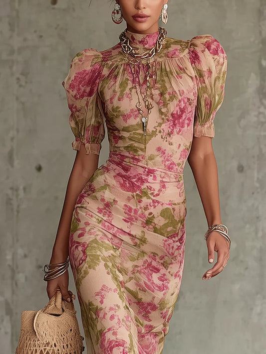 Women's High Neck Floral Chiffon Maxi Dress – House of Velari