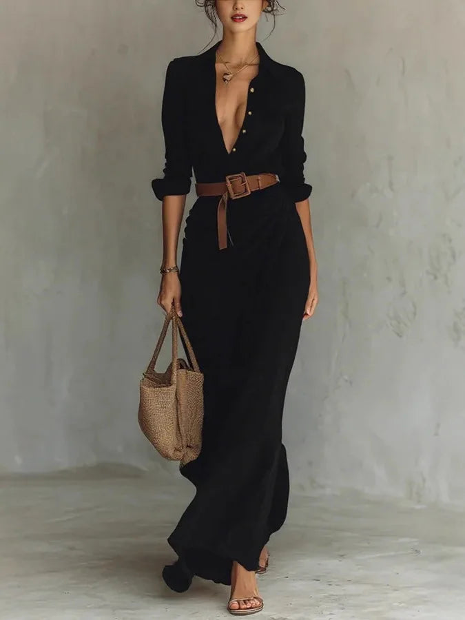 Women's Belted Wrap Maxi Shirt Dress – House of Velari