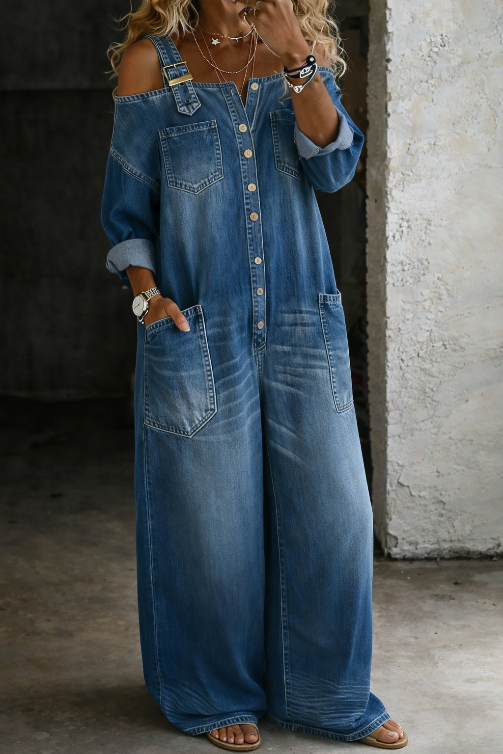 Women's Off-Shoulder Denim Wide Leg Jumpsuit – House of Velari