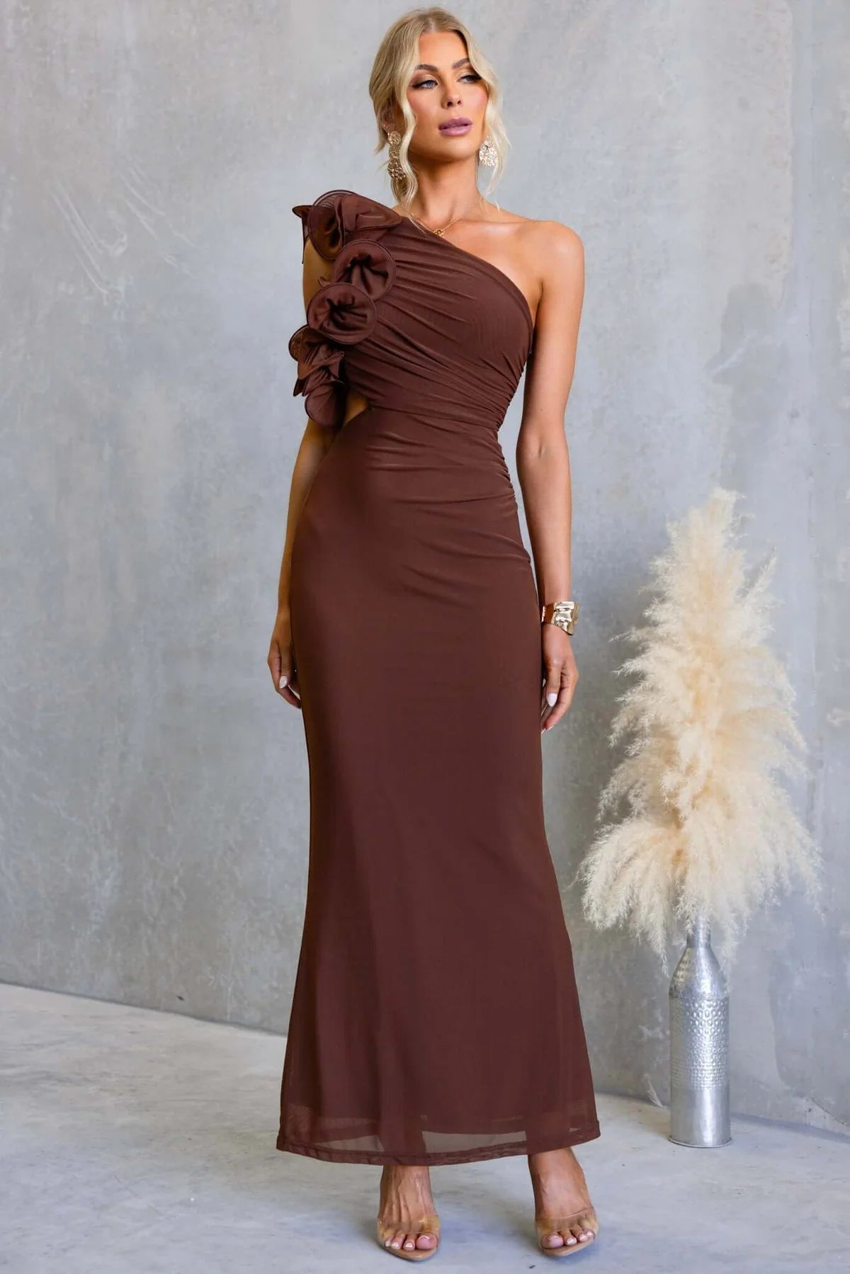 Women's One-Shoulder Maxi Dress Ruffles Wedding Guest – House of Velari