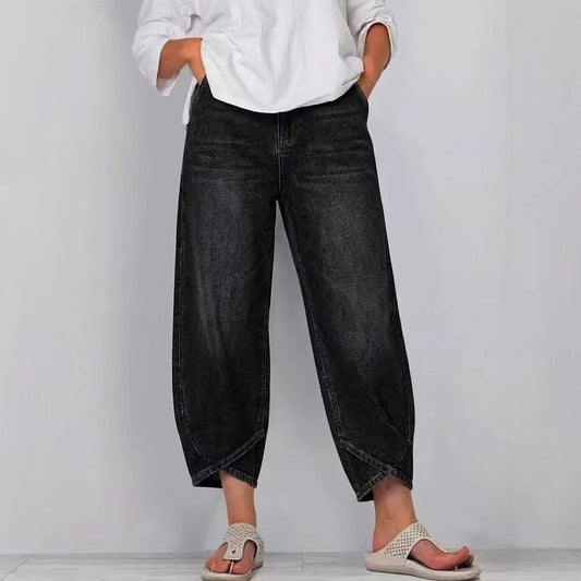 Women's Relaxed Barrel Leg Cropped Denim Jeans – House of Velari