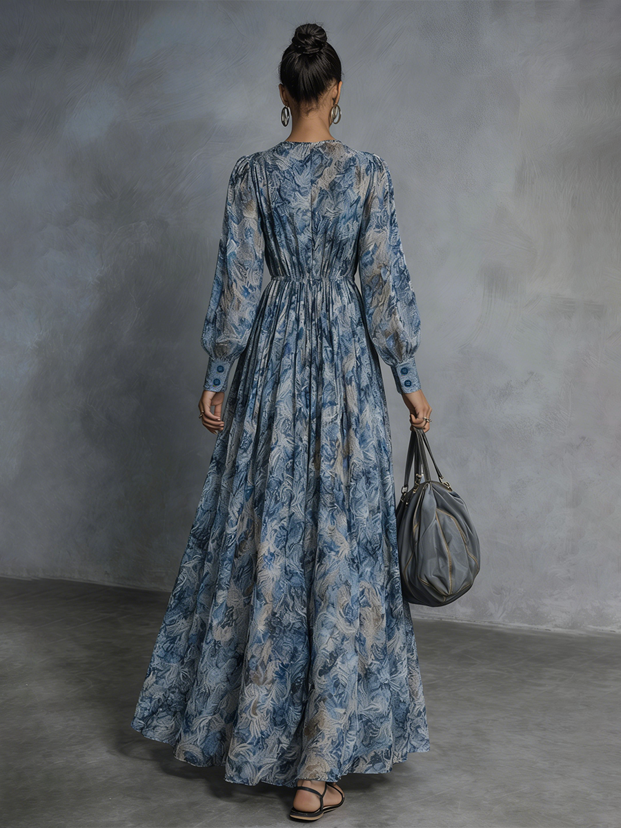 Women's Blue Chiffon Floral Print Maxi Dress – House of Velari