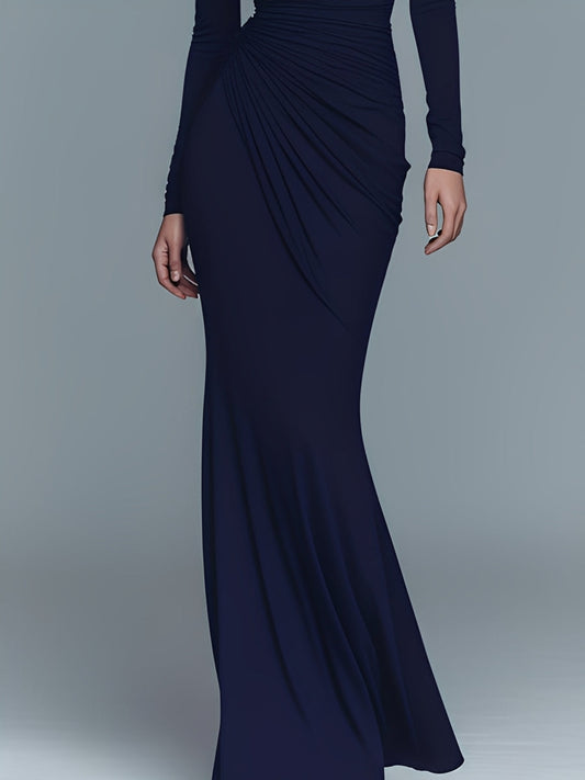 Women's Navy Cotton Turtleneck Maxi Dress – House of Velari