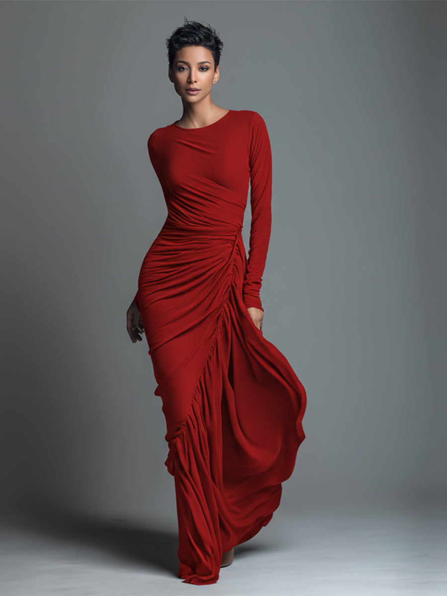 Women's Black Knit Ruched Maxi Dress – House of Velari