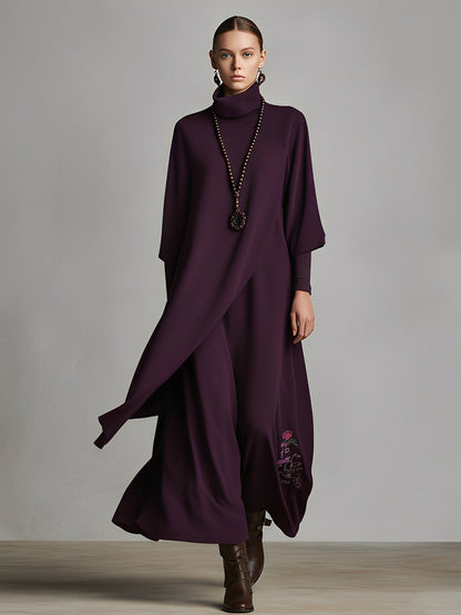Women's Cotton Turtleneck Embroidered Maxi Dress – House of Velari