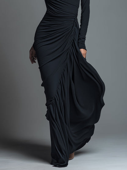 Women's Black Knit Ruched Maxi Dress – House of Velari