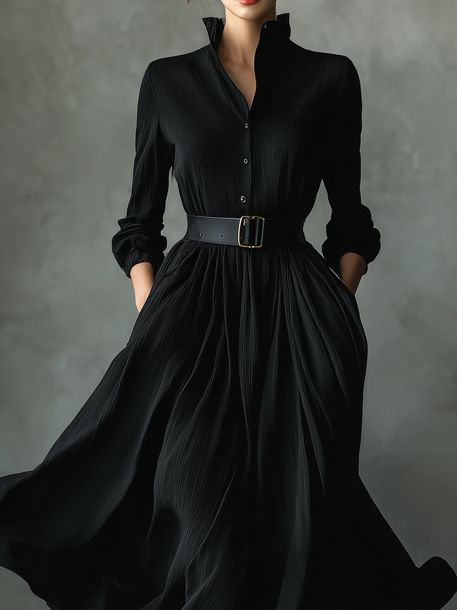 Women's Black Pleated Vintage Maxi Dress – House of Velari