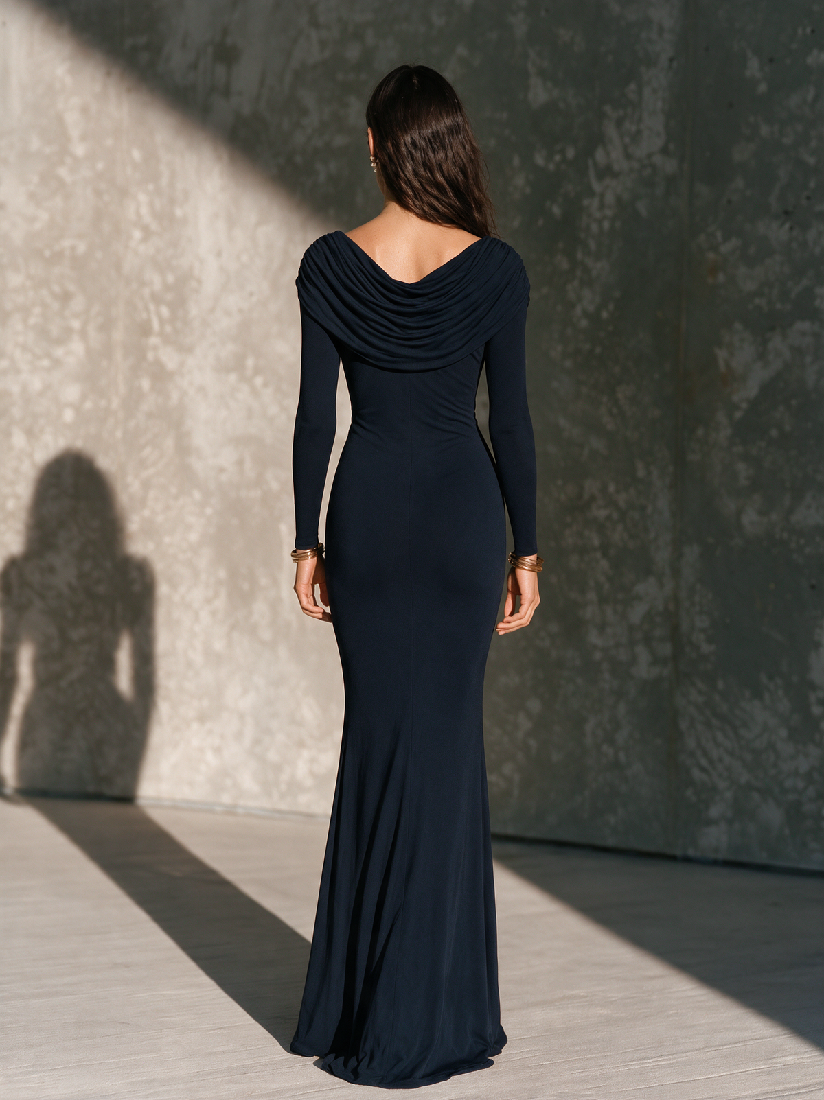 Women's Long-Sleeve Knit Maxi Dress with Ruched High Neck – House of Velari