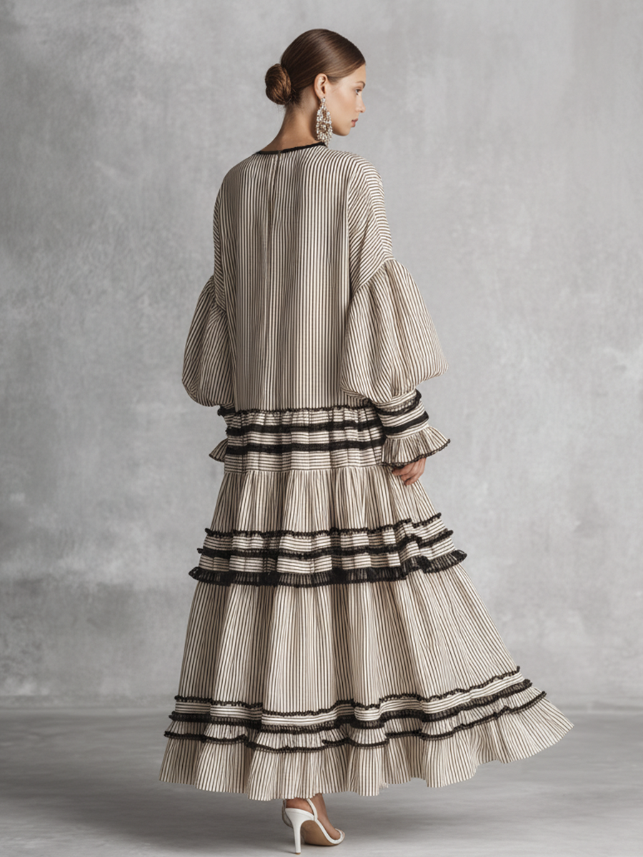 Women's Cotton Long Sleeve Tiered Striped Maxi Dress – House of Velari