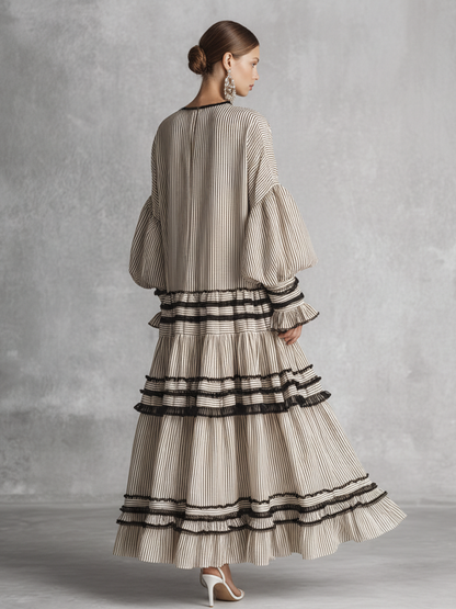 Women's Cotton Long Sleeve Tiered Striped Maxi Dress – House of Velari