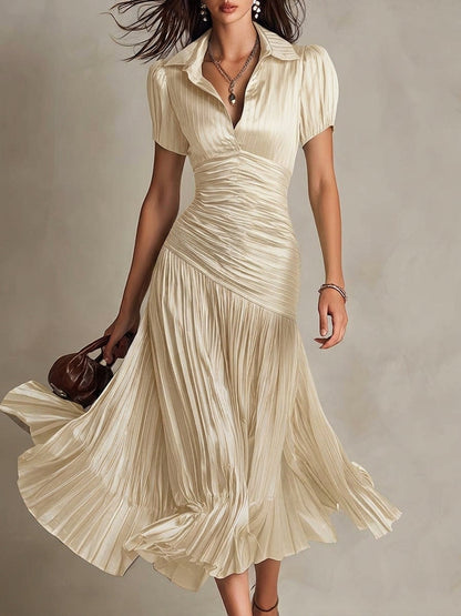 Women's Retro Satin Wrap V-Neck Midi Dress – House of Velari