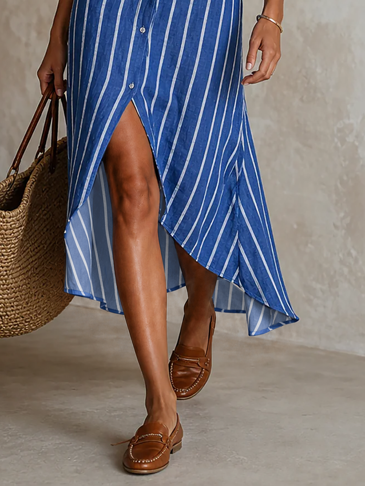 Women's Long Sleeve Asymmetric Striped Midi Dress – House of Velari