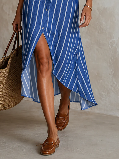 Women's Long Sleeve Asymmetric Striped Midi Dress – House of Velari