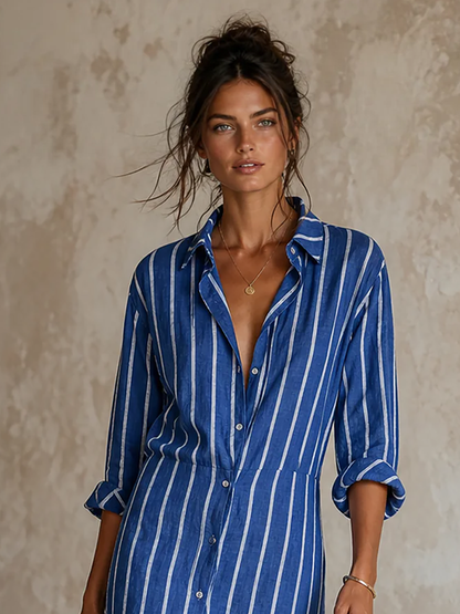 Women's Long Sleeve Asymmetric Striped Midi Dress – House of Velari