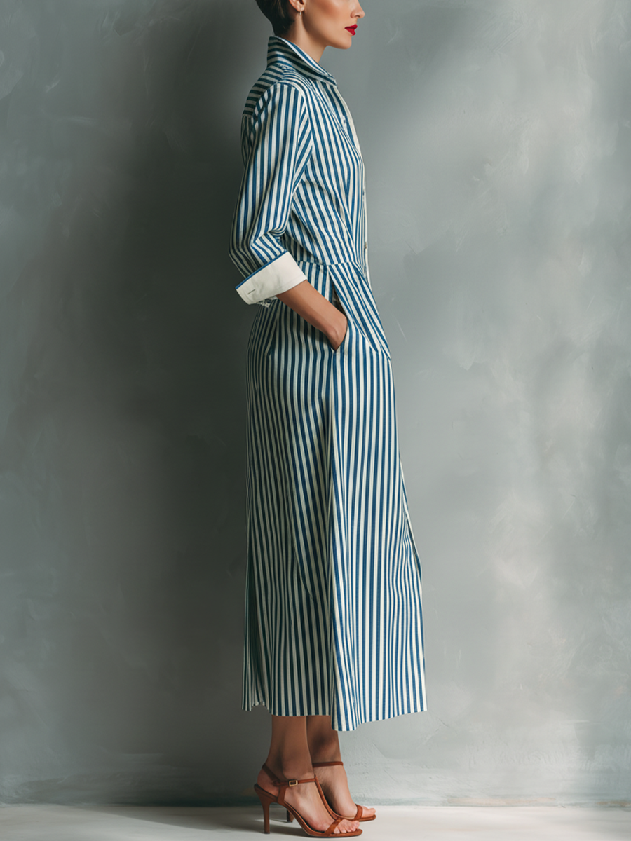 Women's White Cotton Striped Shirt Dress – House of Velari