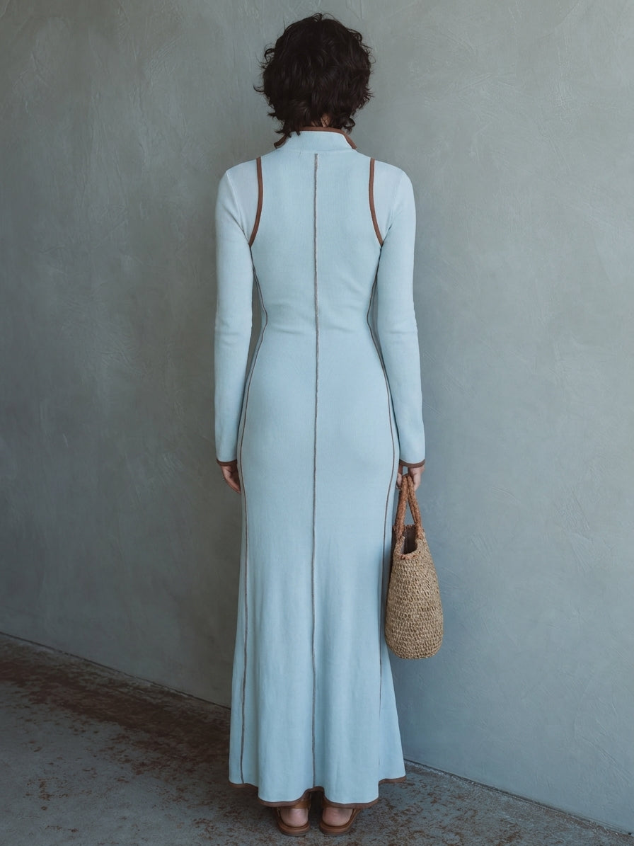 Women's Light Blue Knit Long Sleeve Maxi Dress – House of Velari