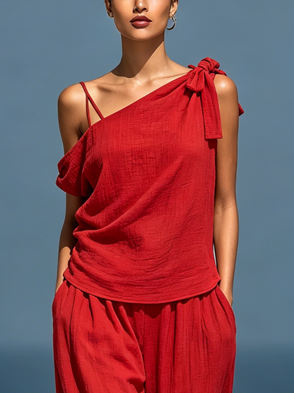 Women's Red Asymmetric Two-Piece Set – House of Velari
