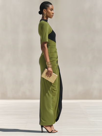 Women's Black Jersey High Neck Ruched Maxi Dress – House of Velari